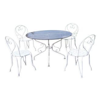 Garden furniture wrought iron and smoked glass 1900