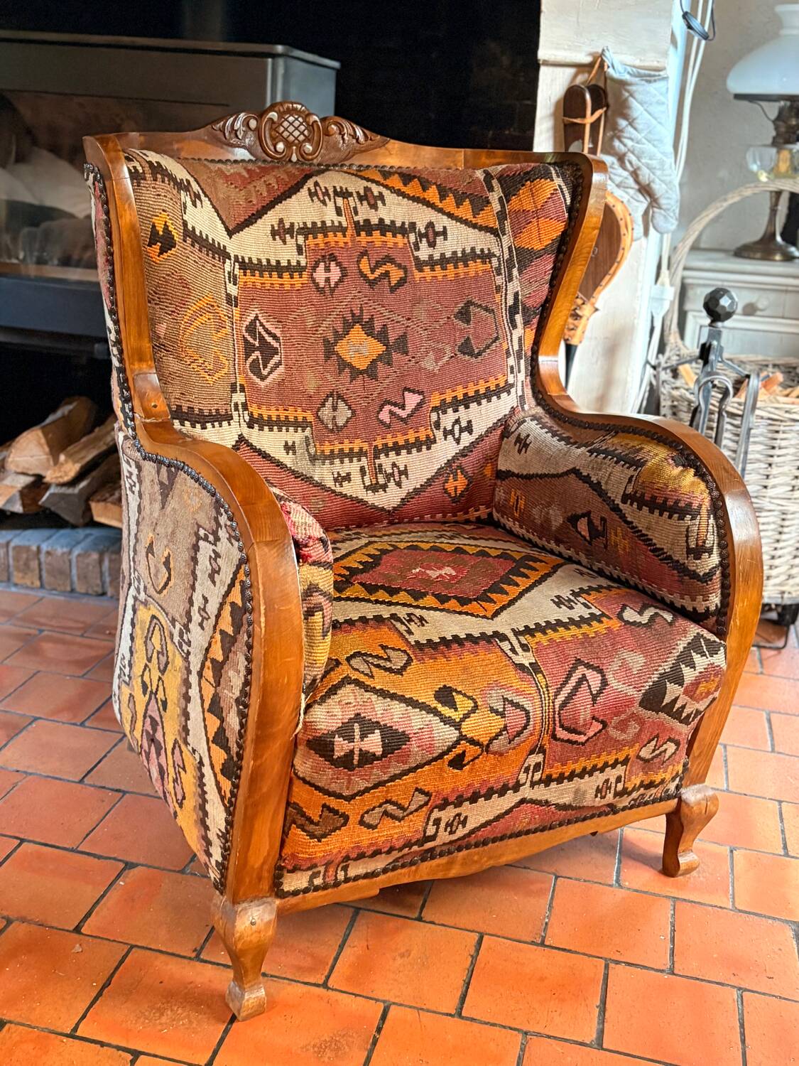 Pair of Roche Bobois armchairs — limited edition in oriental kilim