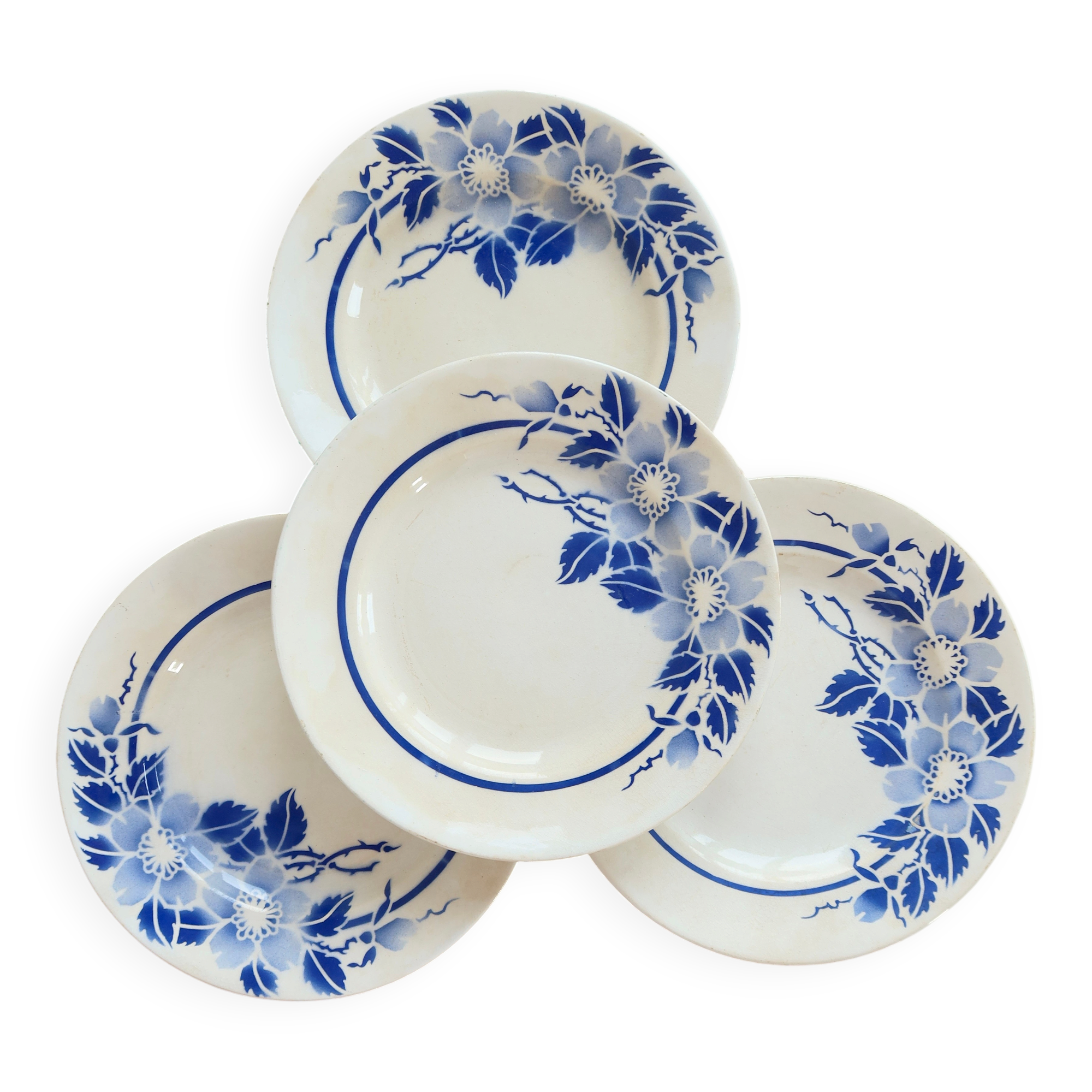 4 assiettes plates vintage terre de fer Églantine - Moulin des Loups