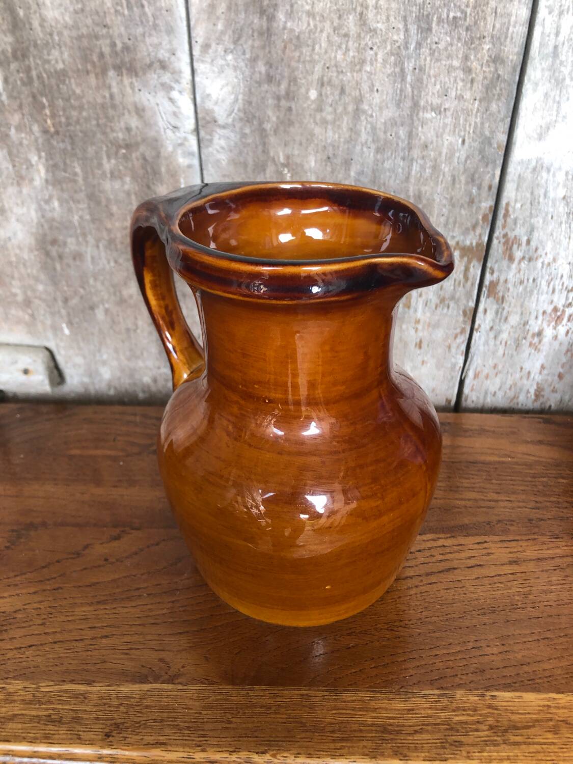 Old ST CLÉMENT vintage brown ceramic pitcher