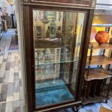 Louis XVI style display cabinet, in mahogany and mahogany veneer, with a red marble top with gallery