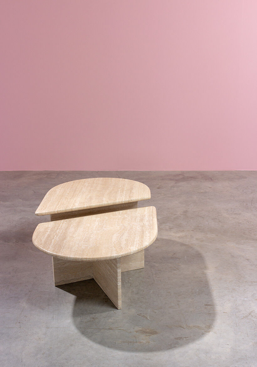 Pair of modernist in travertine 1970 lounge tables s