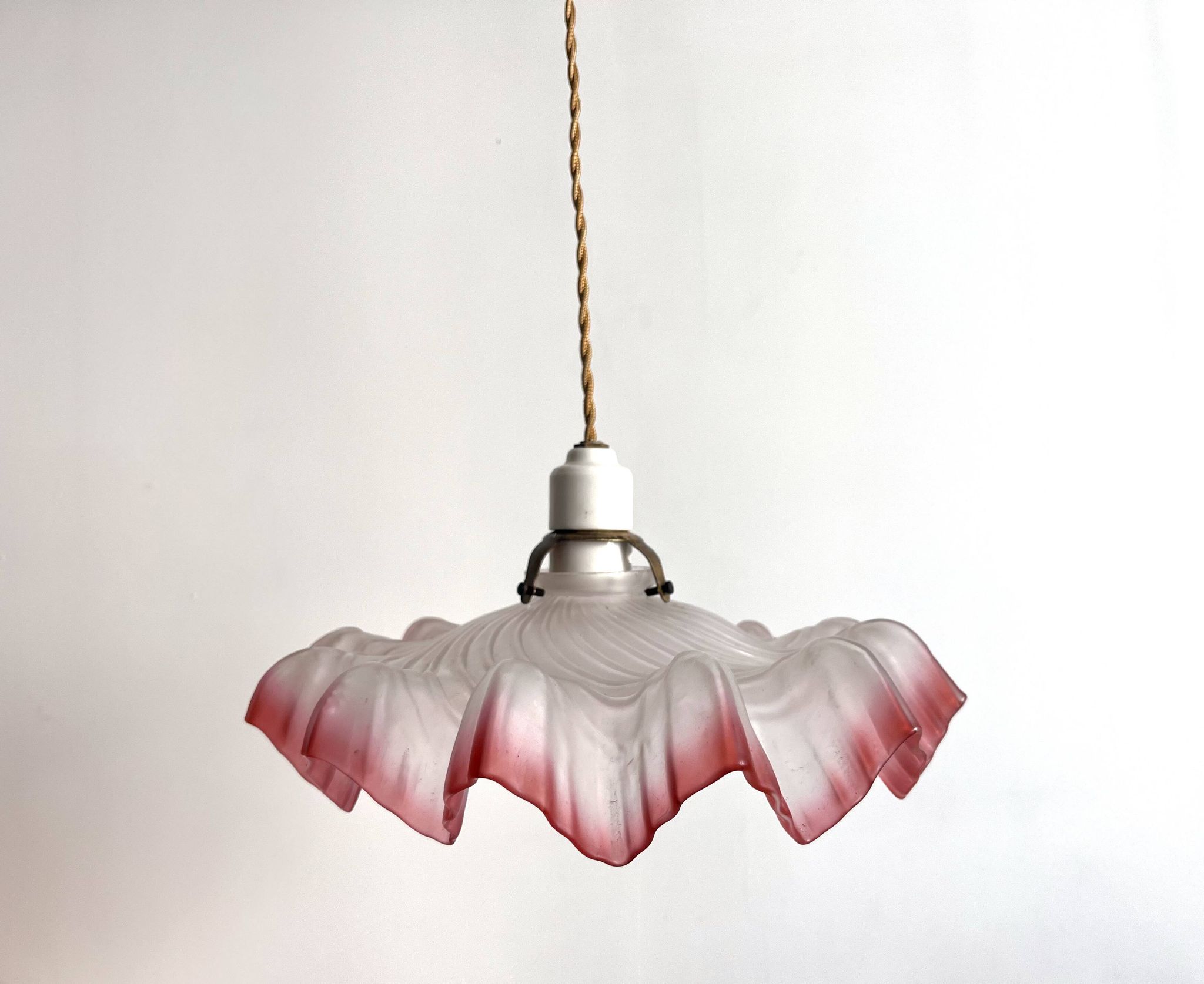 Antique opaline twisted glass pendant light