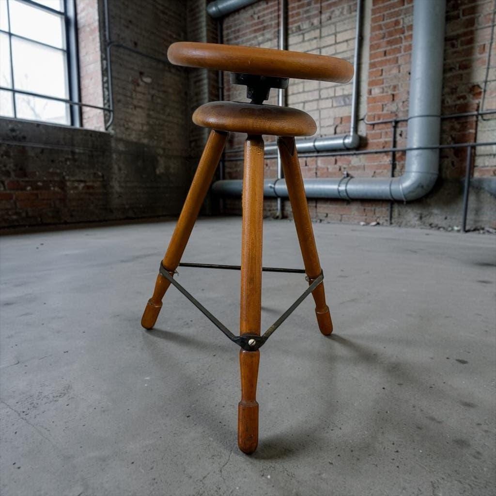 Vintage industrial workshop/work stool in wood