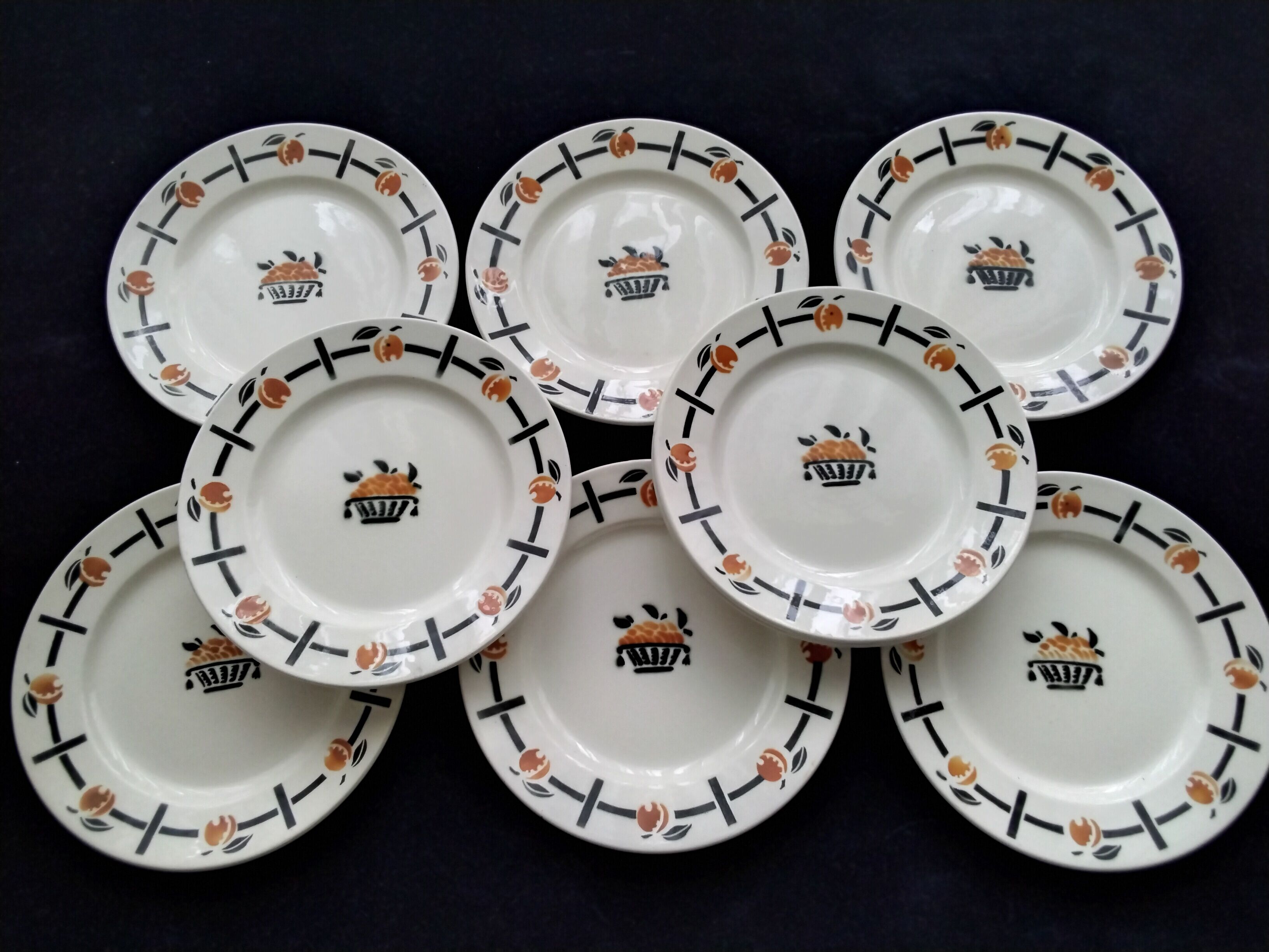 10 Antique dessert plates Badonviller Apricot basket model