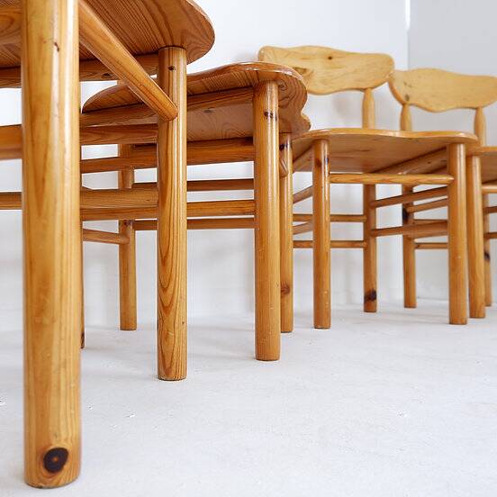 Rainer Daumiller style set of 4 brutalist pine chairs