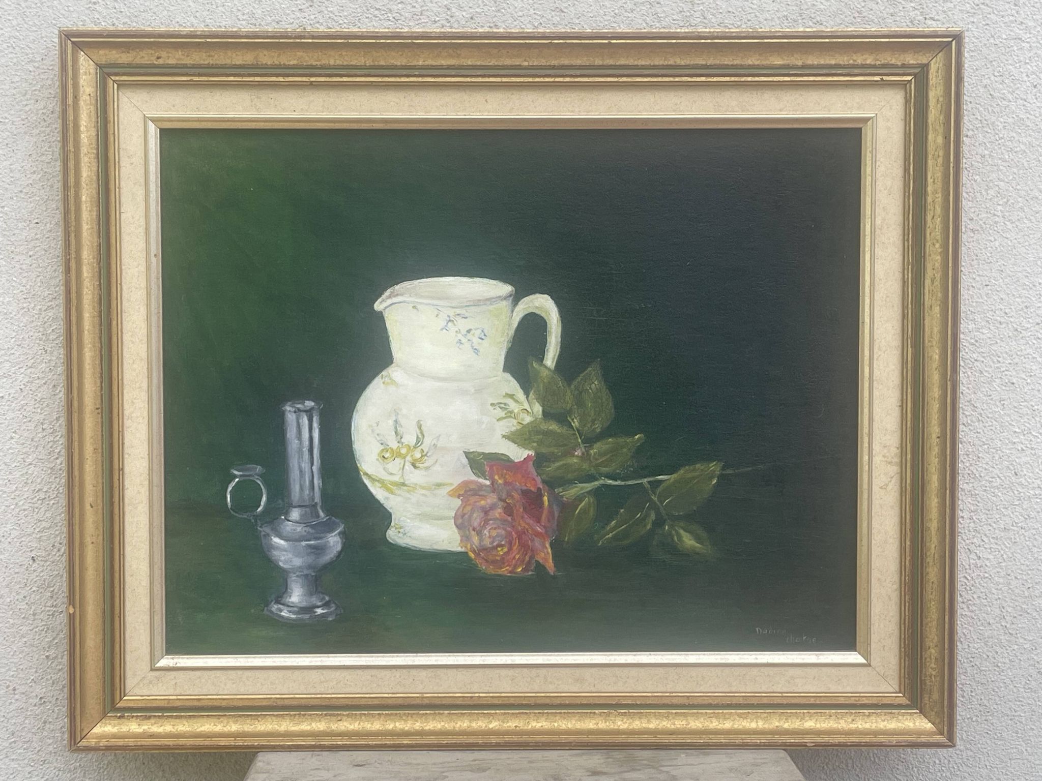 Painting Oil canvas mounted on panel, Still life, signed Nadine Chatre