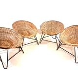 Set of 4 rattan pod chairs 60s
