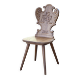 Set of 4 carved wooden stepladder chairs, pharmacy, brutalist, mountain style