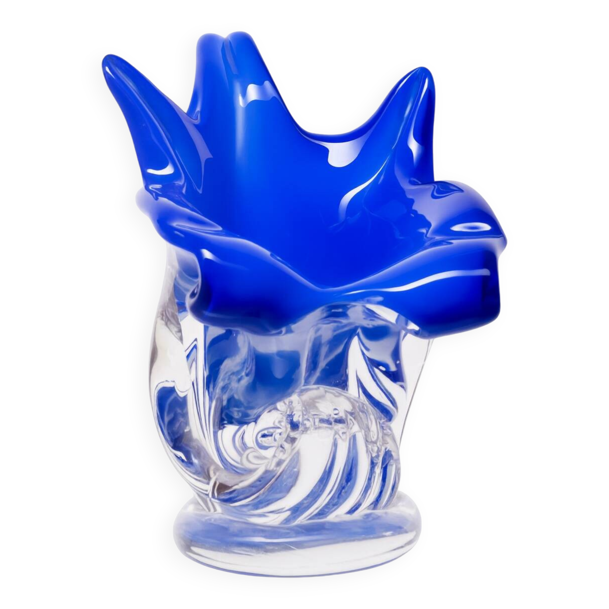 Blue Hand-Shaped Glass Vase, 1970s