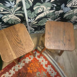 Pair of brutalist solid oak stools