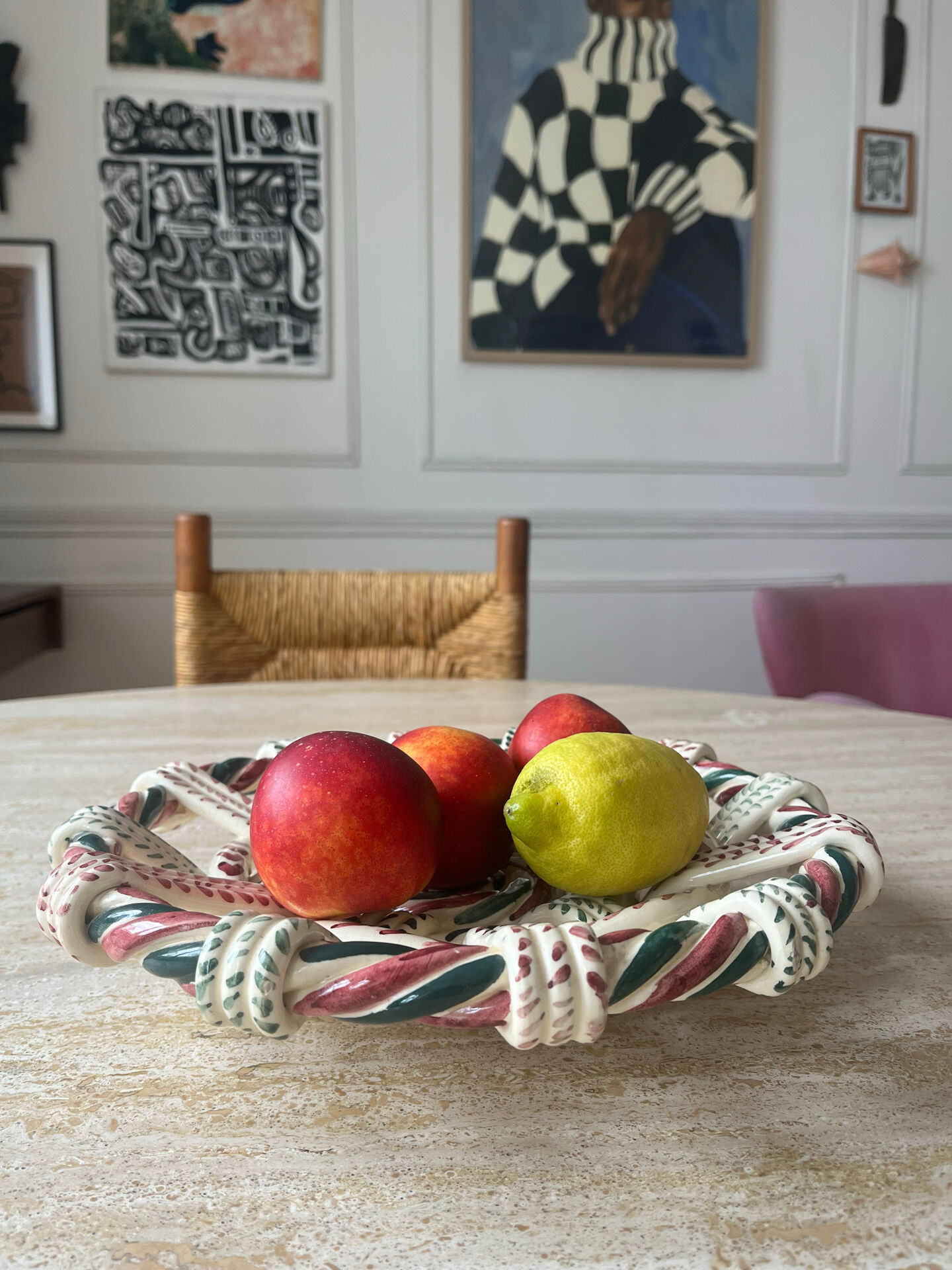 Hand-painted woven ceramic plate