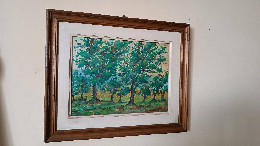 Peinture à l'huile sur panneau isorel paysage boisé signée et datée