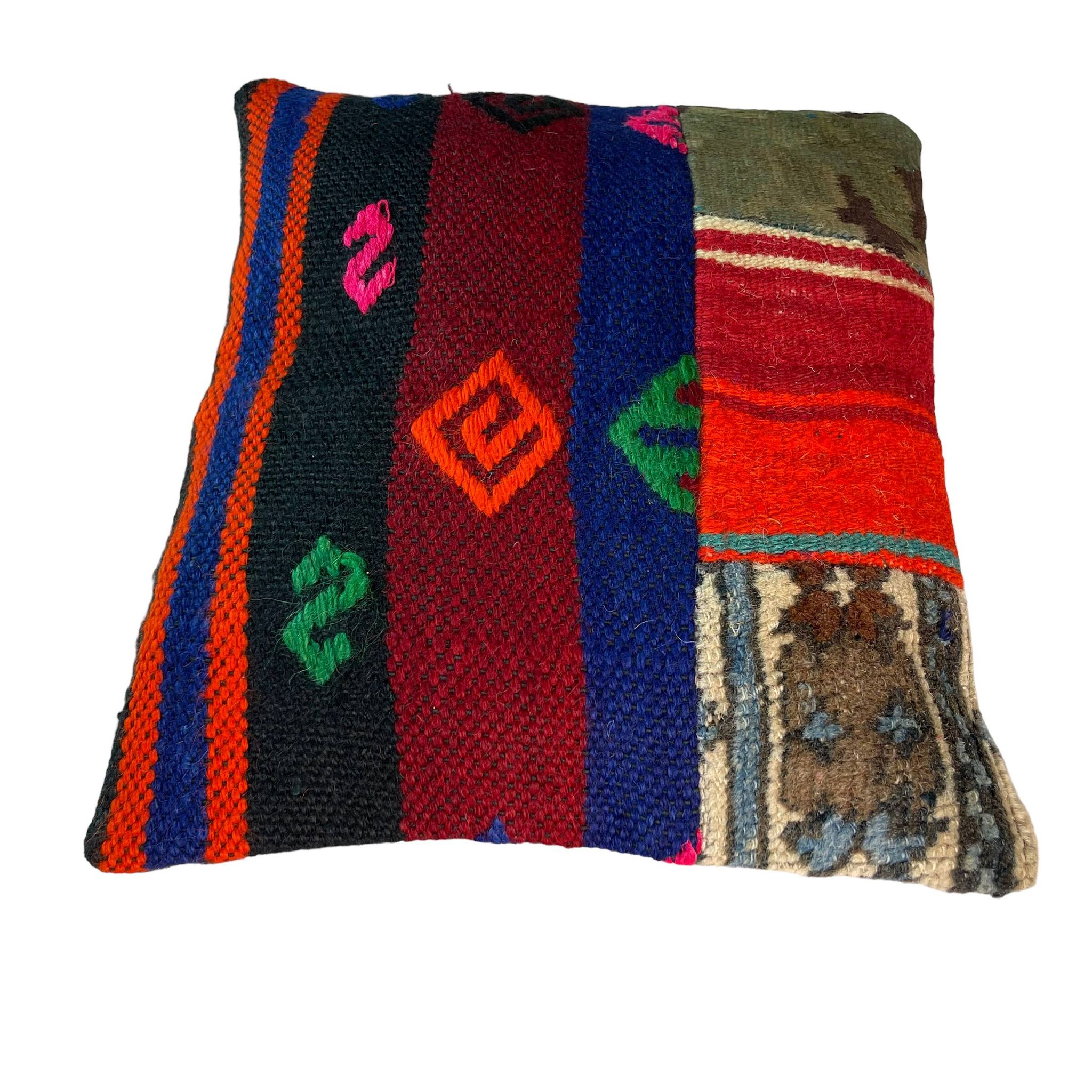 Housse de coussin kilim patchwork turc vintage, 43 x 37 cm