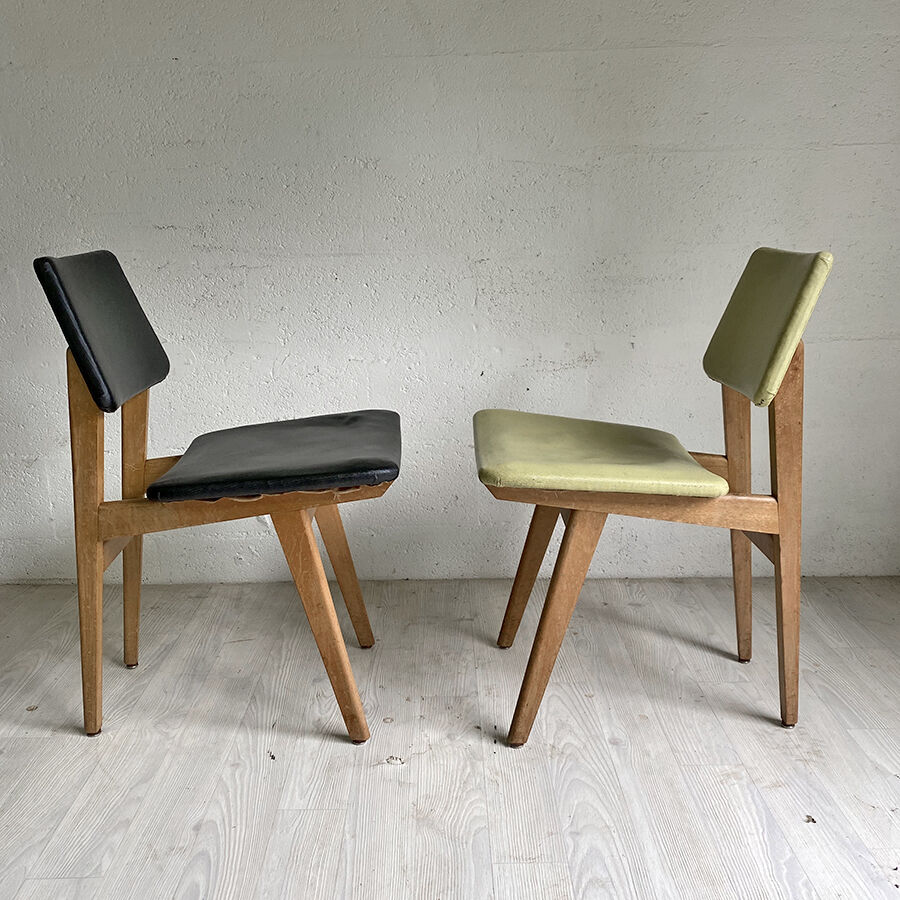 Set of 6 vintage chairs, black and green 1960
