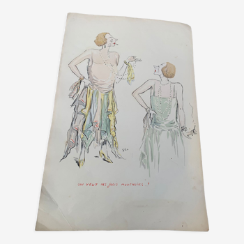 Lithographie Qui veut mes jolis mouchoirs ? SEM, circa 1924 Georges Goursat dit Sem