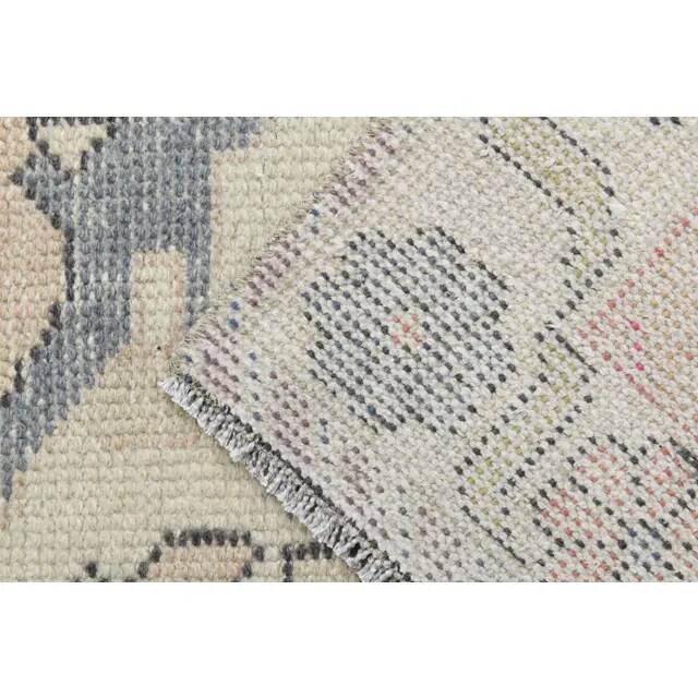 1970s vintage Turkish hand-knotted wool cotton beige runner rug 93x301