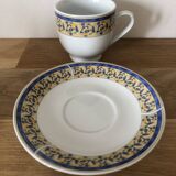 Lot de 3 tasses à café et soucoupes en céramique bleue et jaune