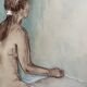 Tableau signé sanguine aquarelle portrait féminin « la pose »