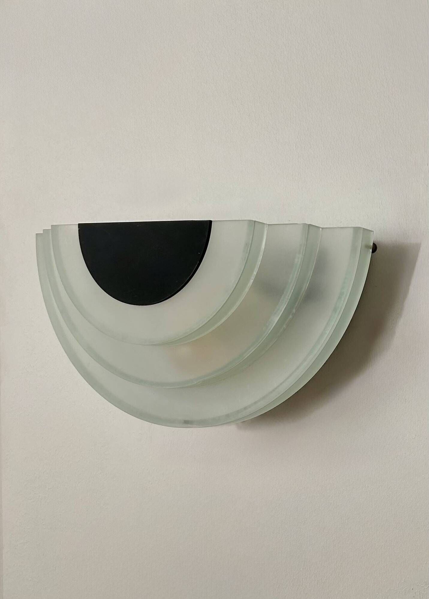 Pair of vintage wall lights, sandblasted perspex and black metal, Italy, 1980