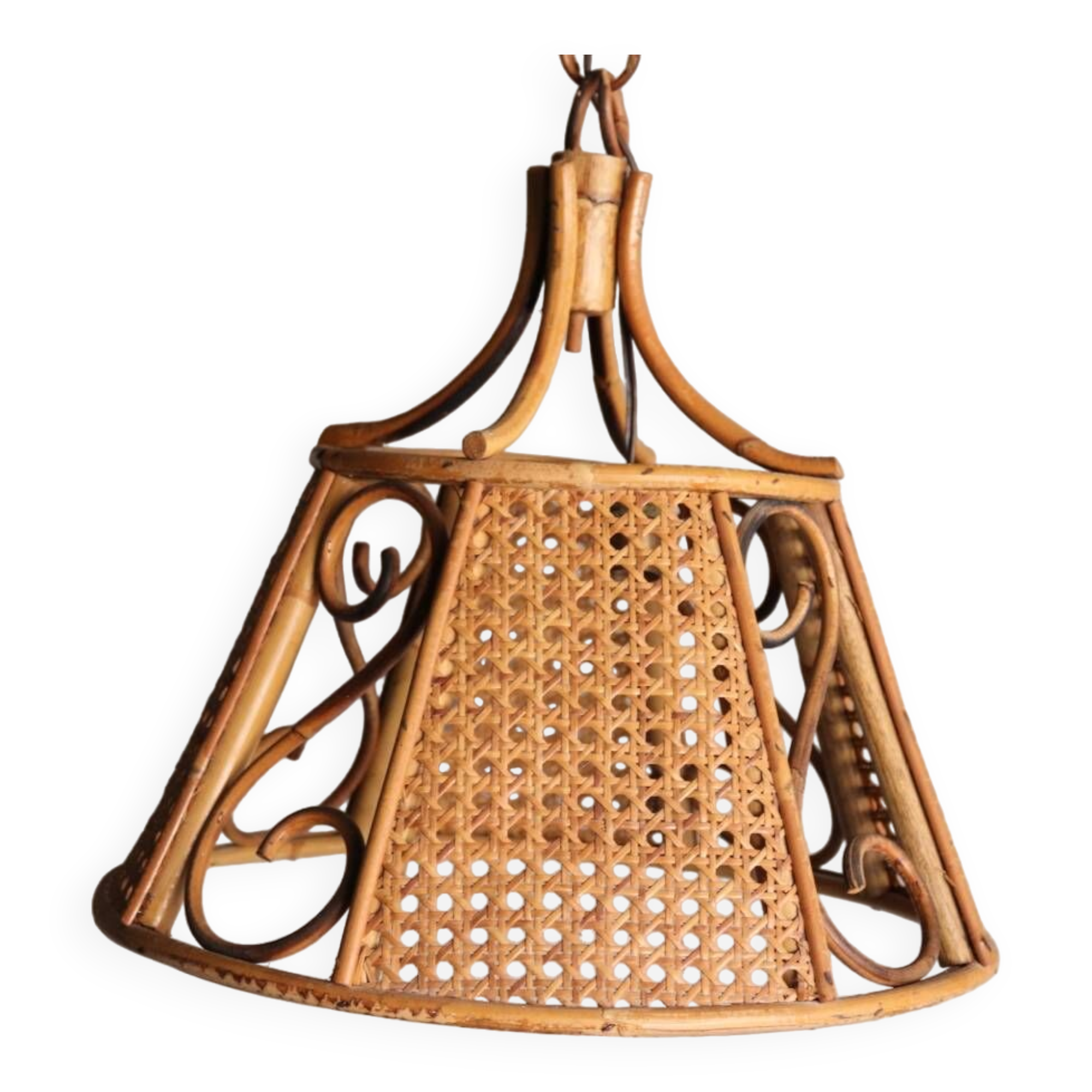 Lustre en rotin et cannage vintage