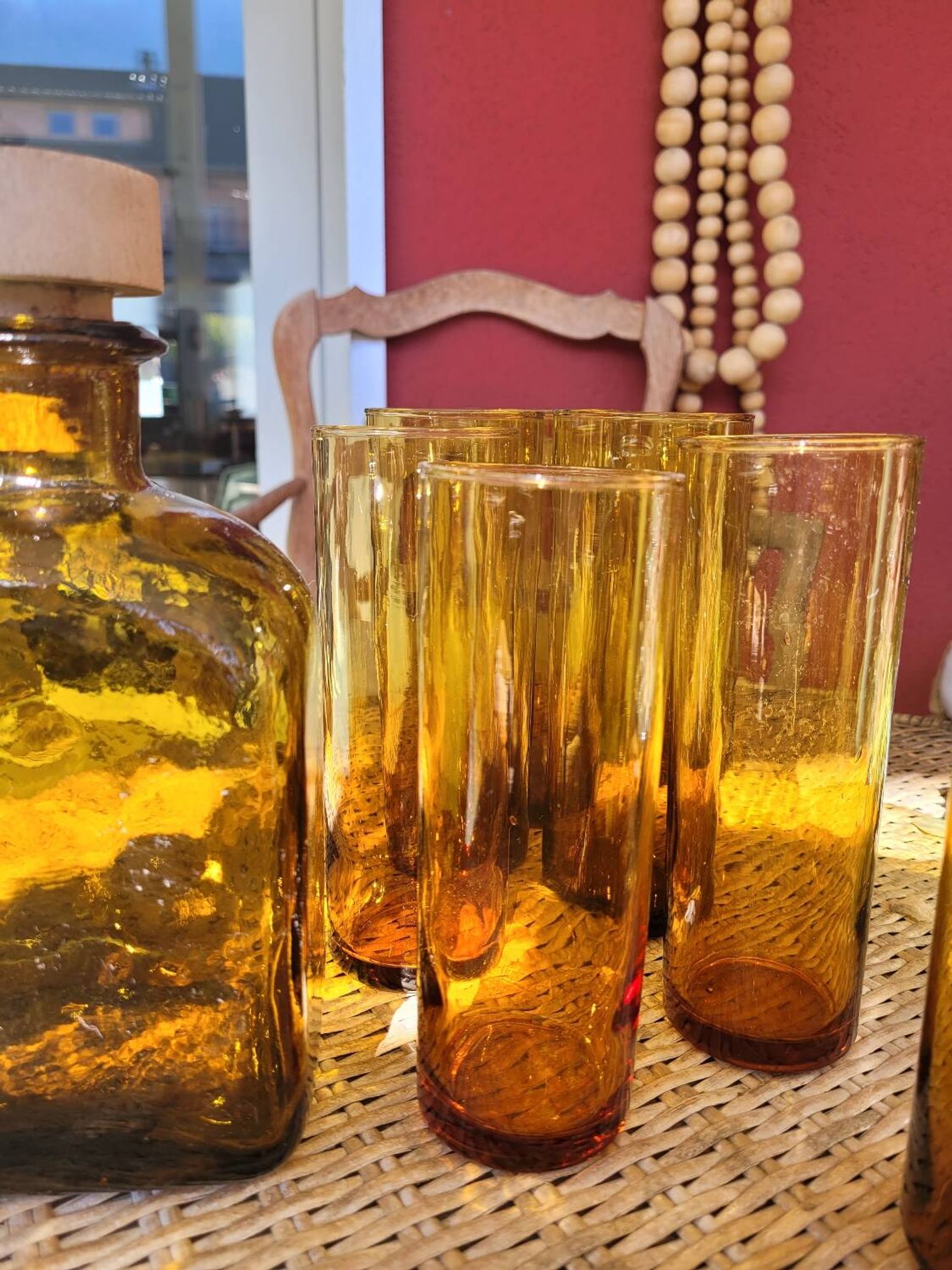 Service à boisson en verre ambré