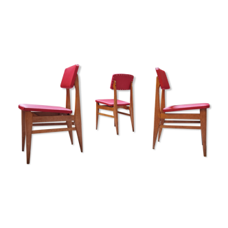 Trio de chaises période reconstruction vinyle rouge