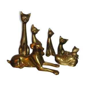 lot de 6 chats et chien - laiton