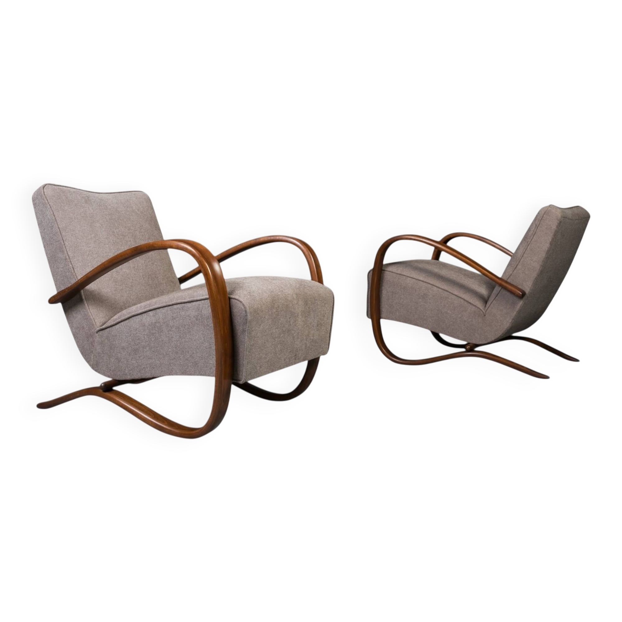 Rare Art Deco armchairs by J. Halabala, model H269, 1930s, set of 2.