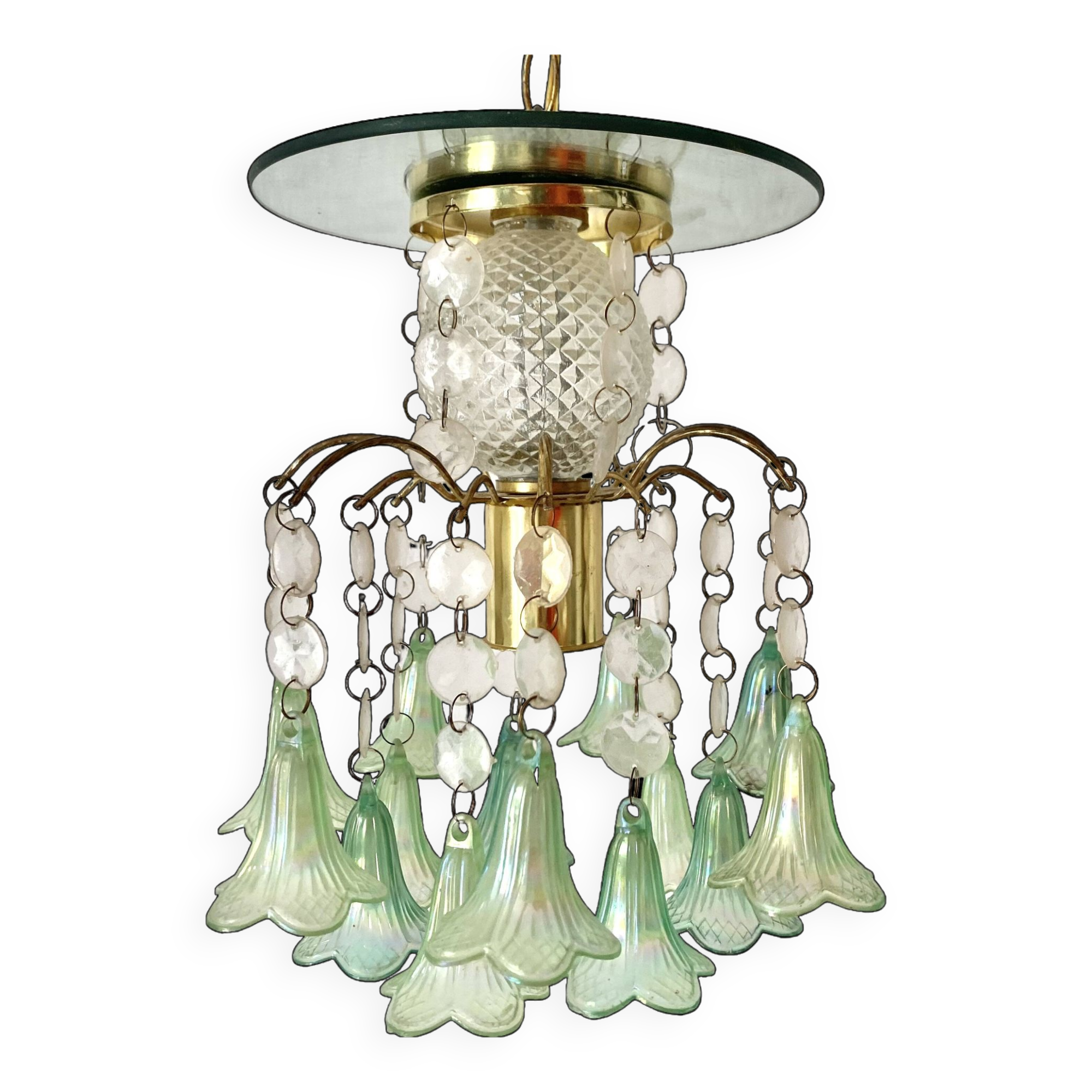 Vintage pendant lamp with tassels and bells