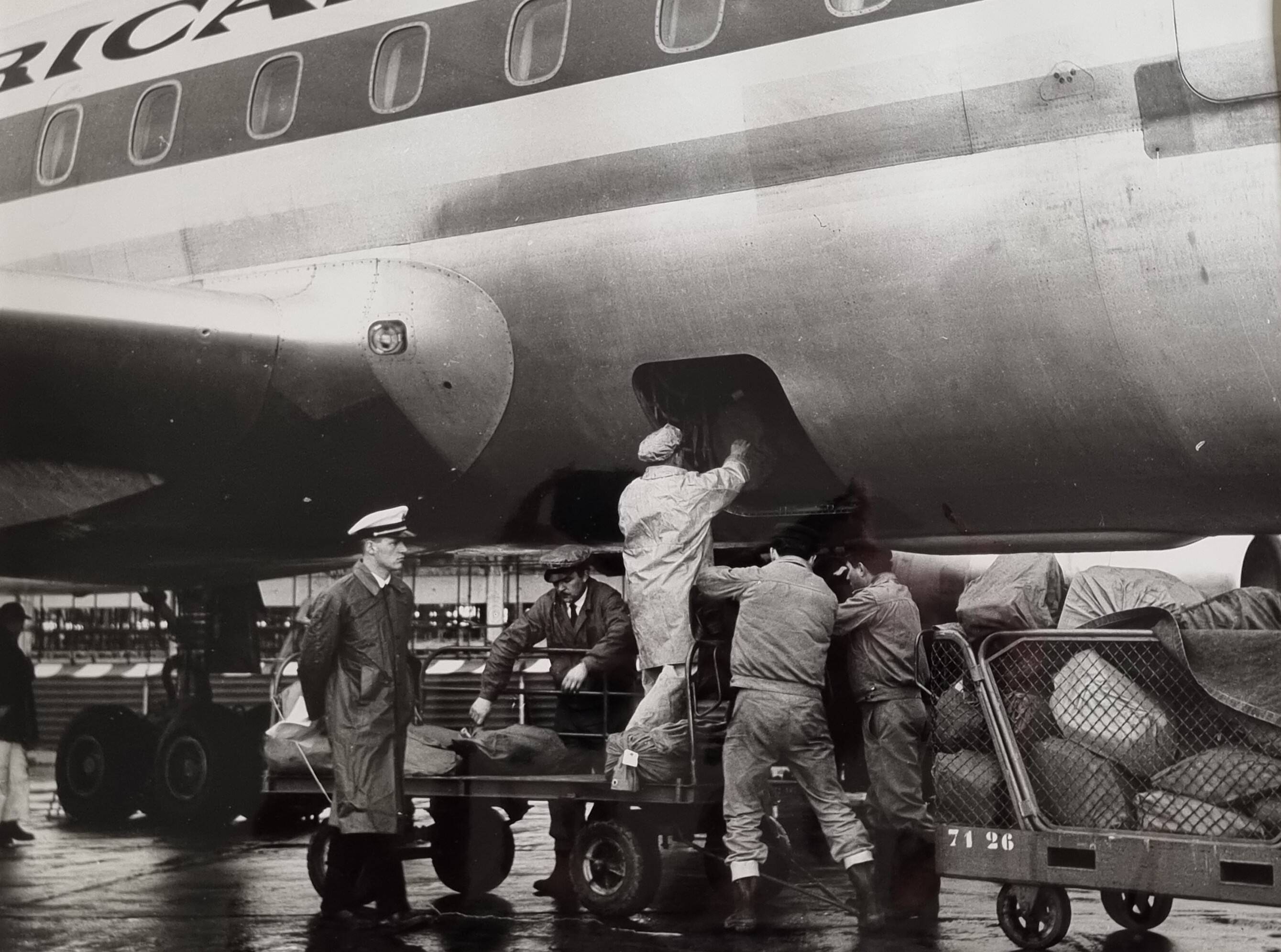 Air France cargo photograph at Orly, vintage 1970s, framed 53 x 43 cm.