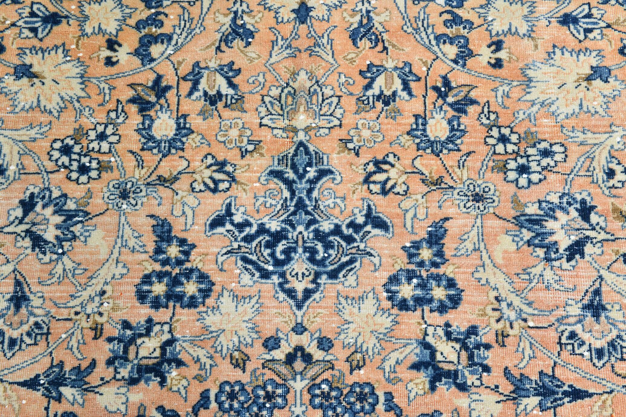 Tapis Persan Vintage Tissé Main, Motif Floral, Laine Beige & Bleu,301x414Cm