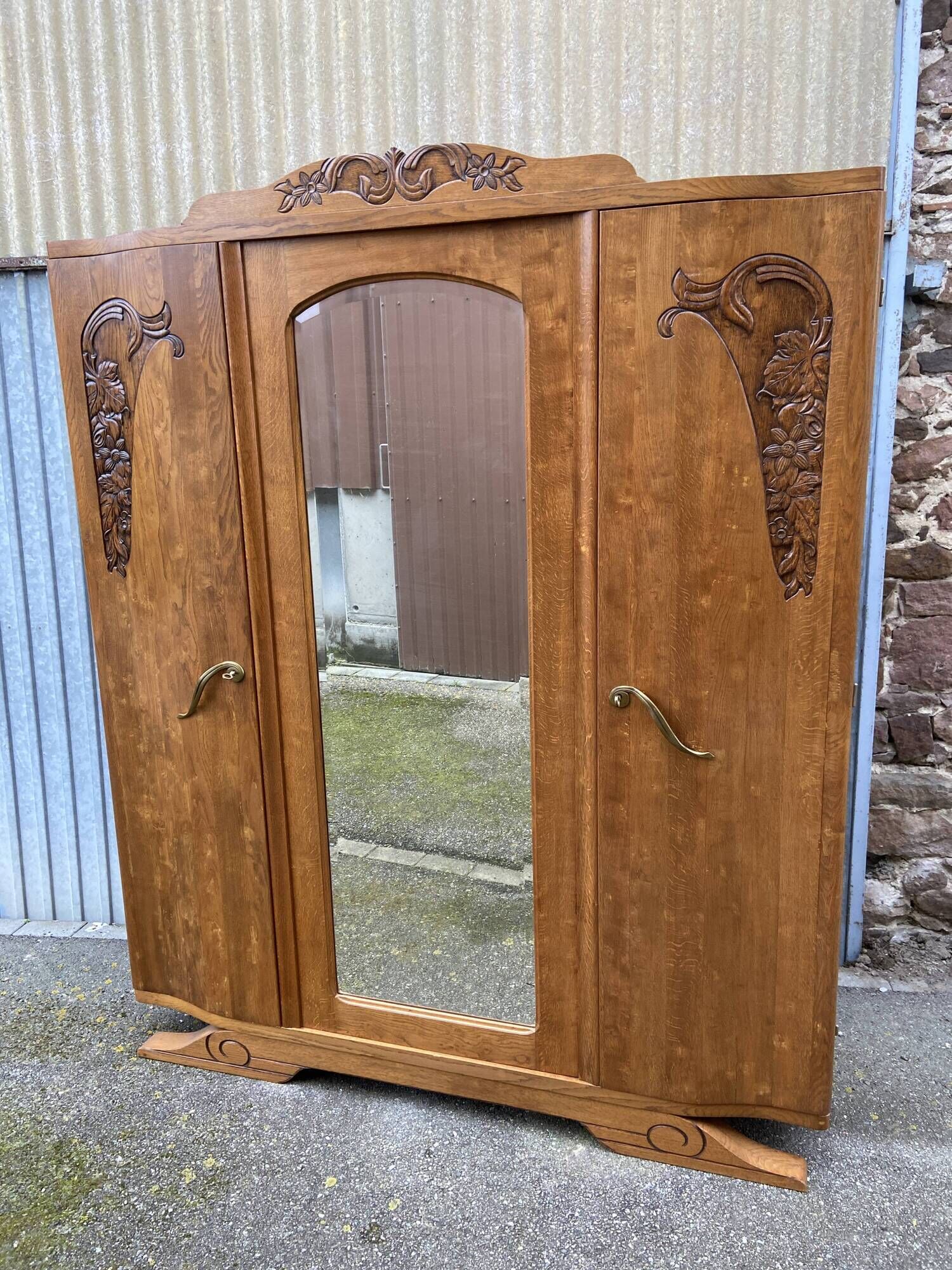 Mid-century vintage Scandinavian 1950s Parisian Art Deco wooden wardrobe