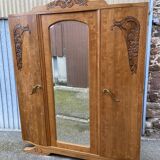 Mid-century vintage Scandinavian 1950s Parisian Art Deco wooden wardrobe