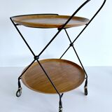 Vintage Scandinavian Serving Bar Cart with Teak Trays