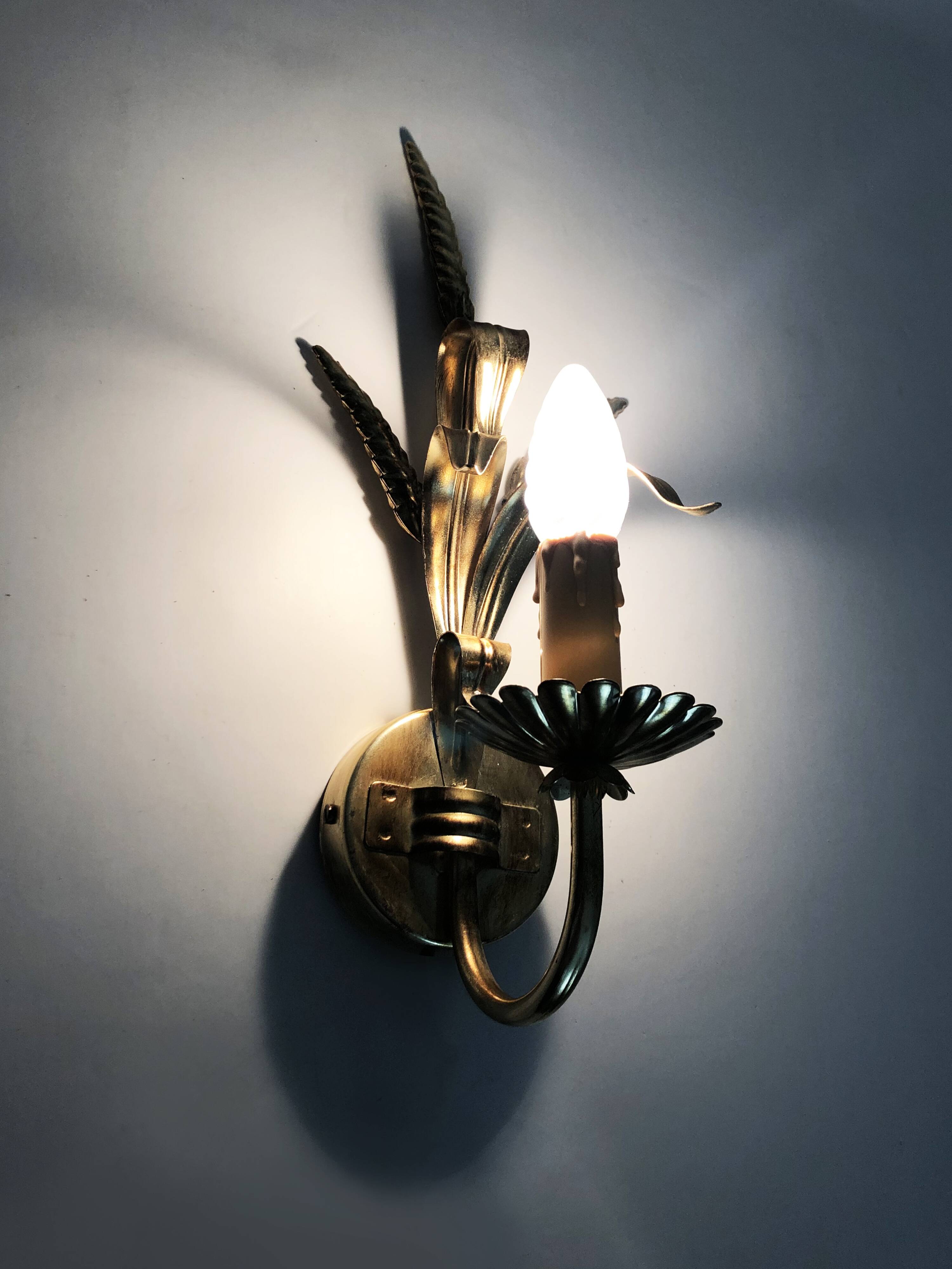 Pair of vintage golden wheat ear wall sconces Maison Masca Florence