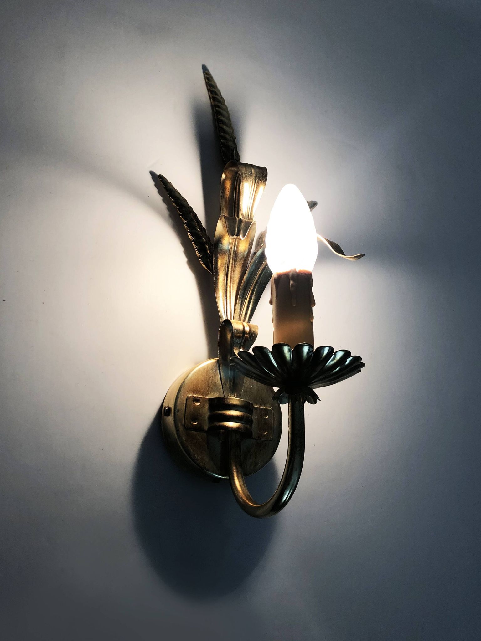 Pair of vintage golden wheat ear wall sconces Maison Masca Florence