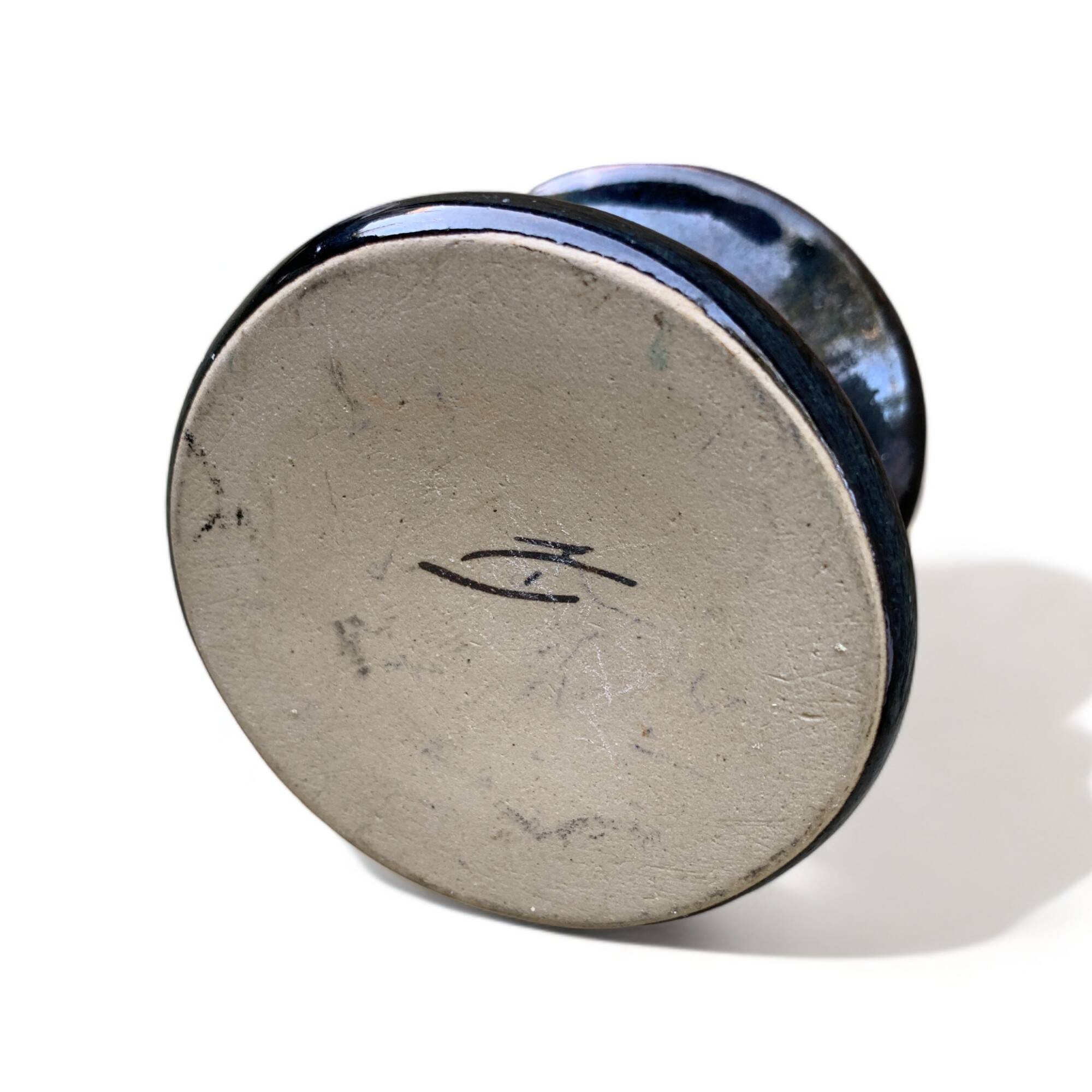 Small 6cm candle holder signed MY enameled ceramic art from France vintage old