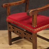 Antique Italian Walnut Armchair With Red Fabric From 19th Century