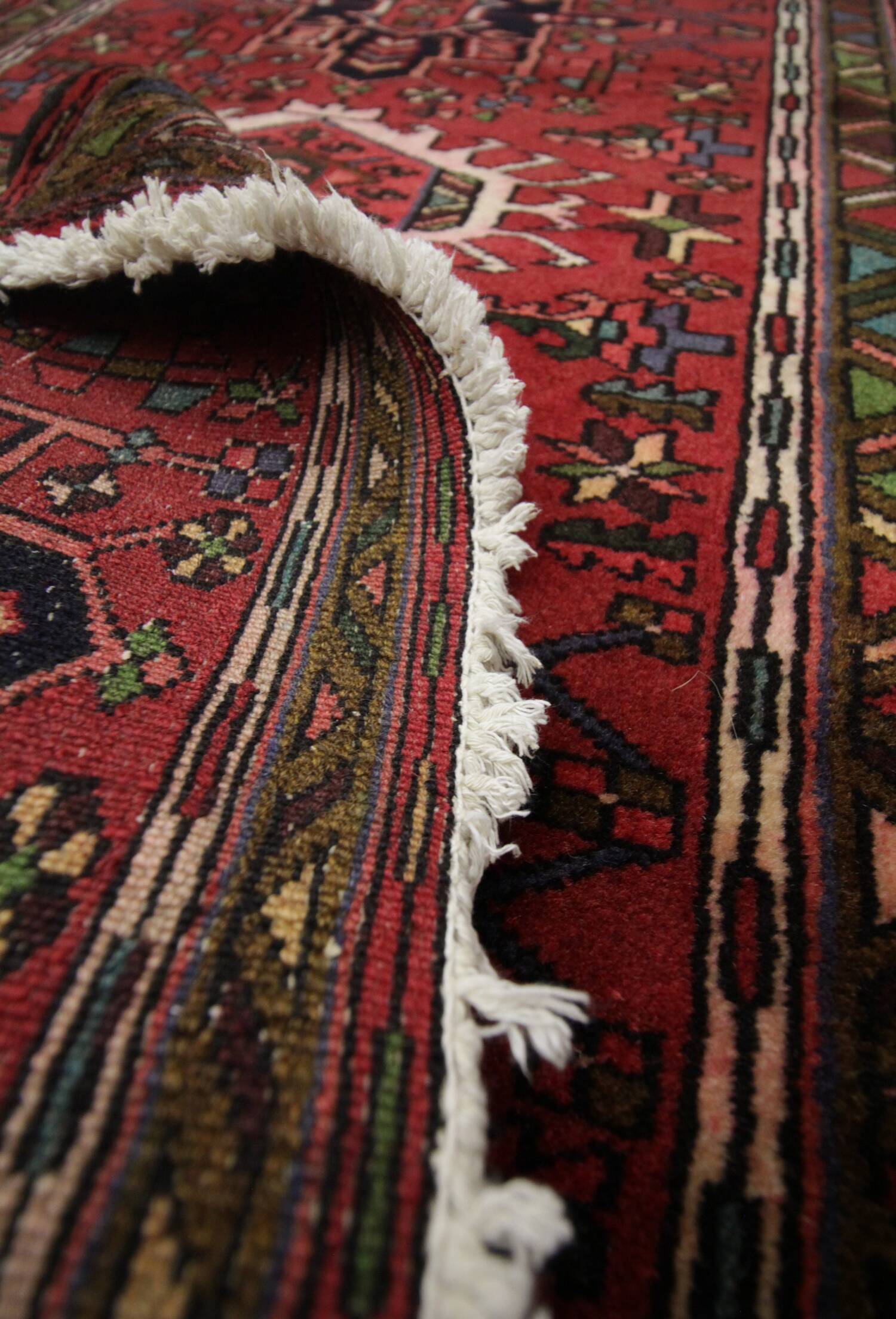Tapis de couloir vintage en laine rouge à motifs géométriques, style oriental des années 1960