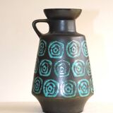Black vase with turquoise decorations West Germany