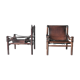 Pair of Safari armchairs, solid wood and leather, 60