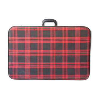 Vintage suitcase in black and red fabric with its key