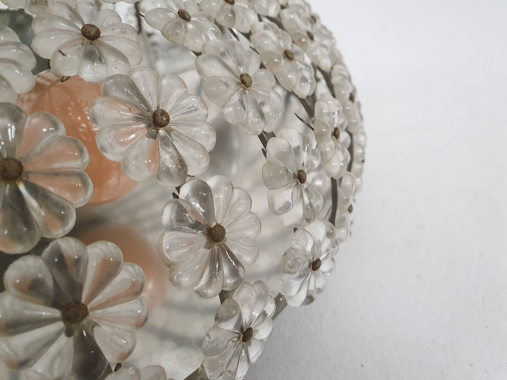 Mid-century ceiling light with glass flowers, France, 1960's
