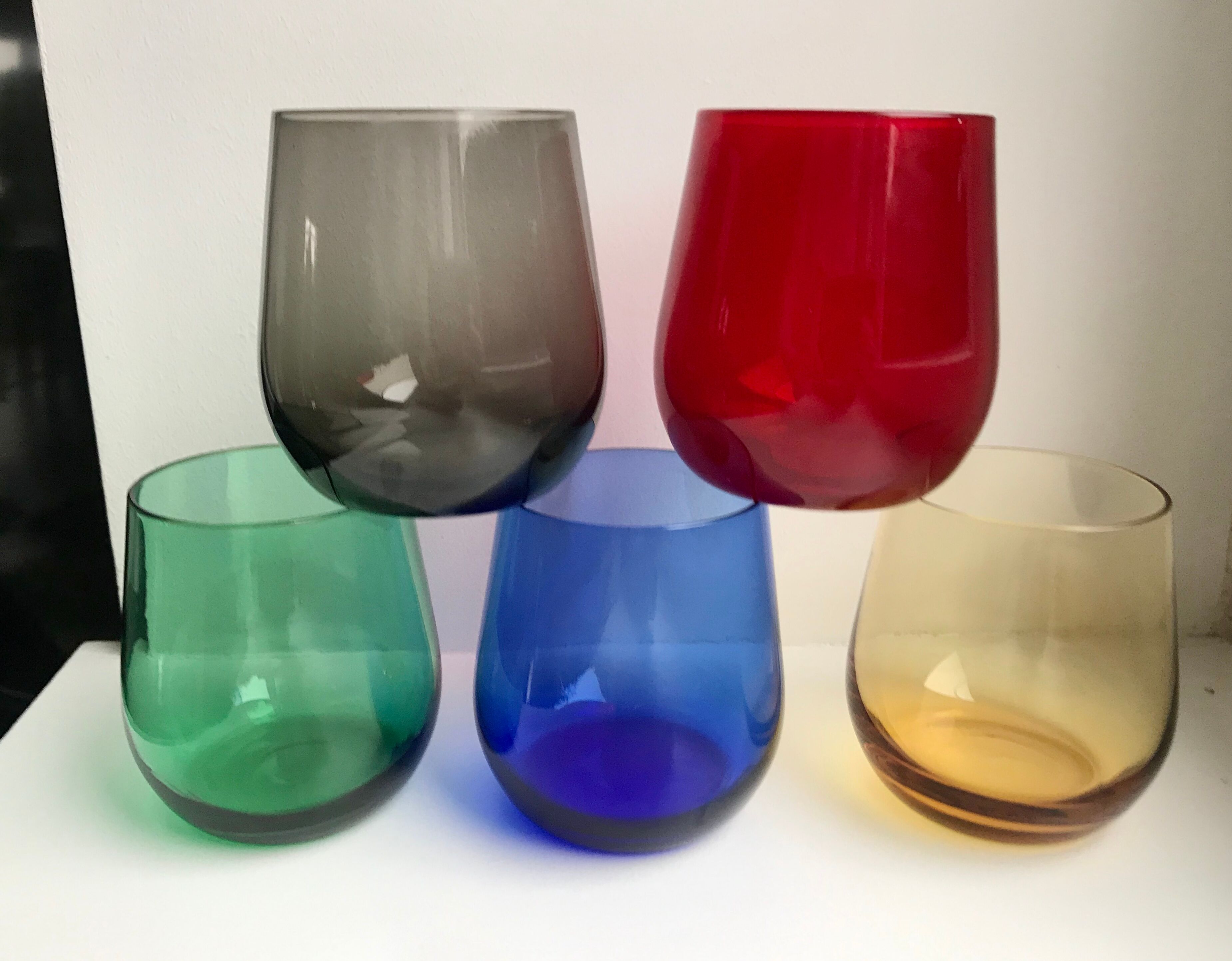 Set of 5 colored water glasses design 60s-70s