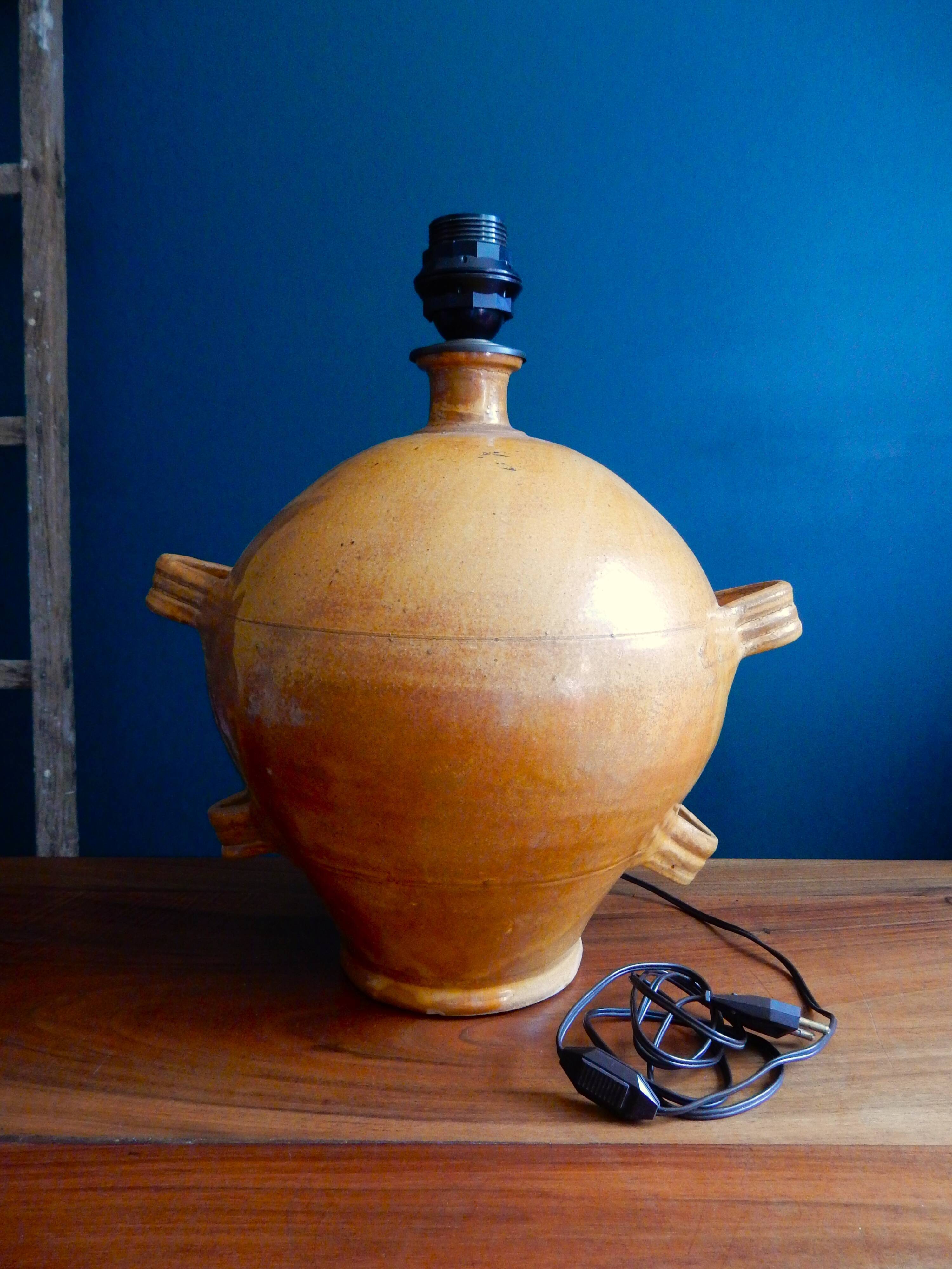 Large lamp foot in terracotta enamelled ochre color / 60s