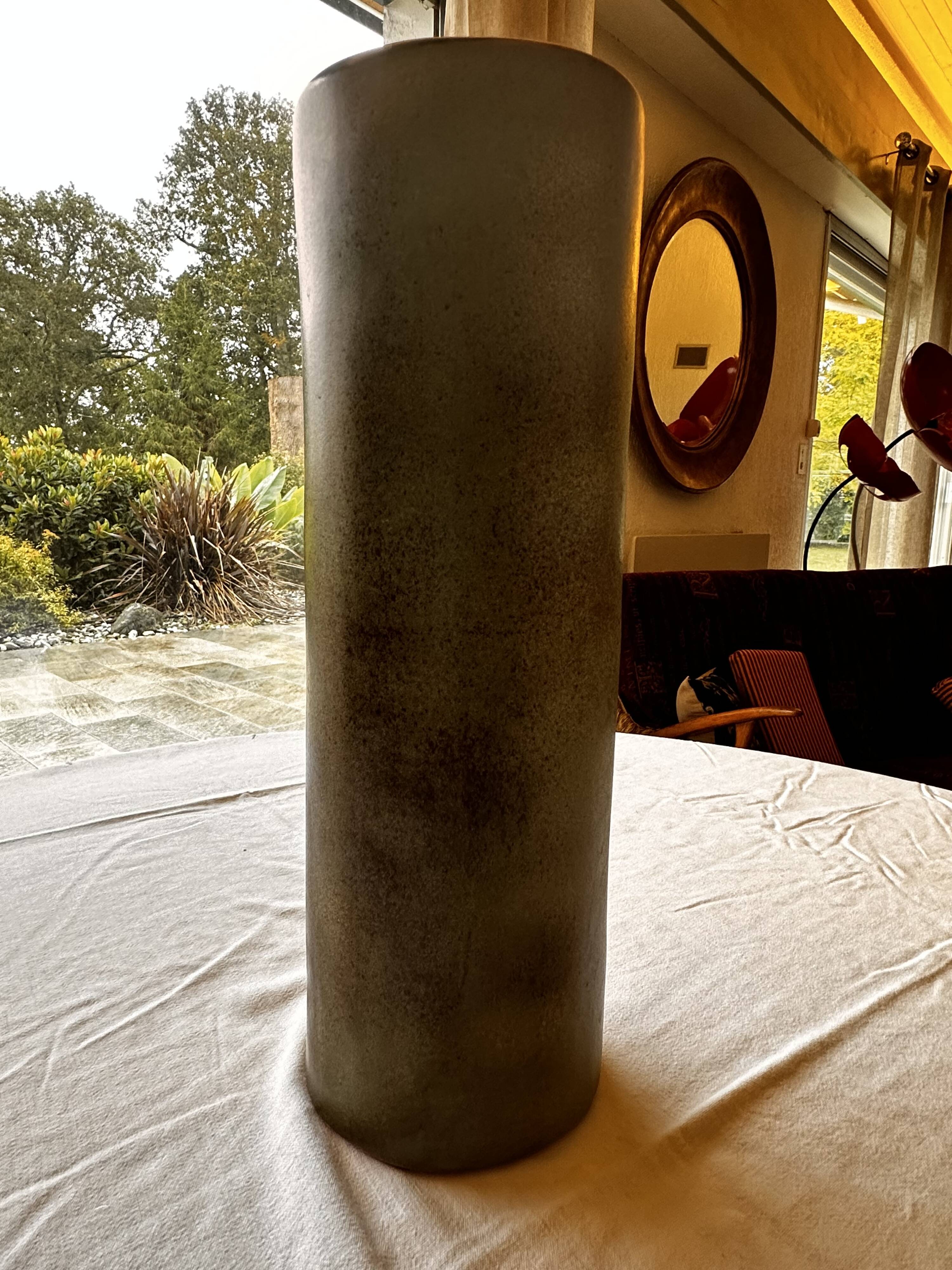 Large tubular ceramic vase Jean Varoqueaux for Périgord pottery