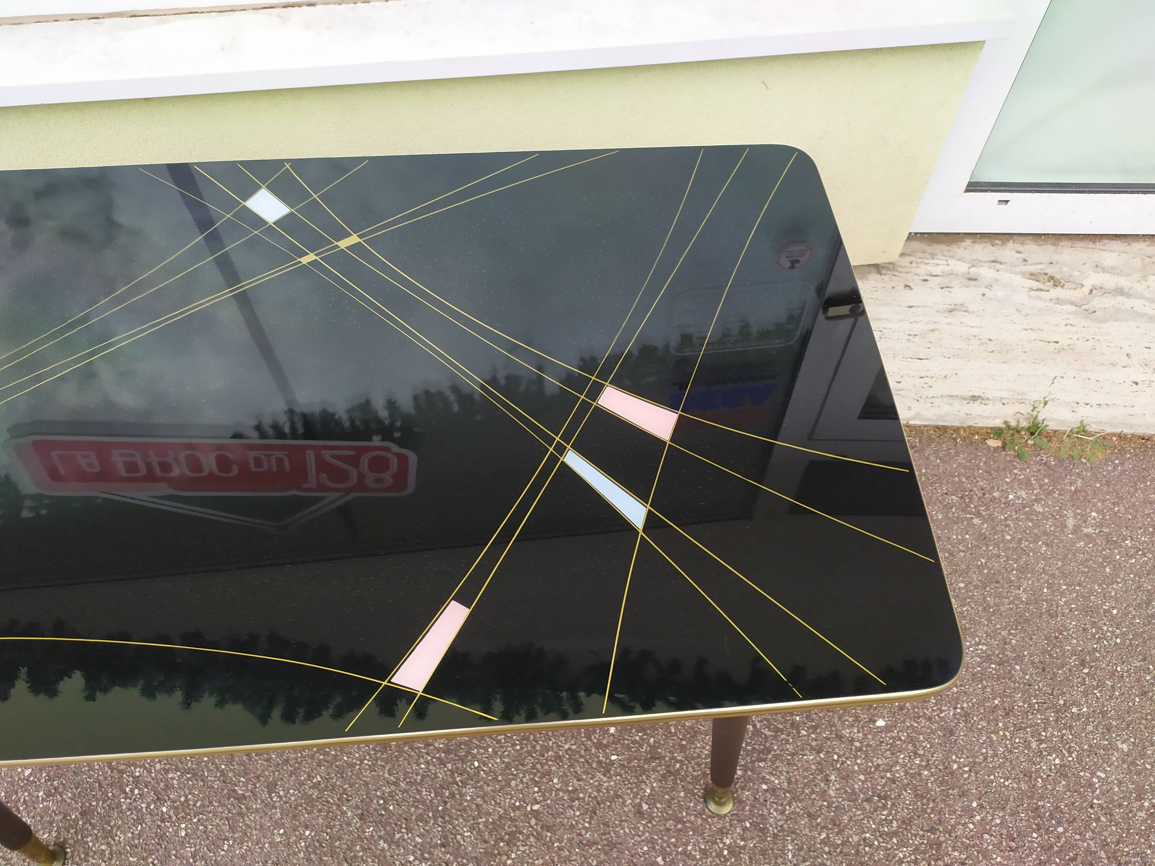 Table mid-low formica feet compass glass tray - vintage 1960