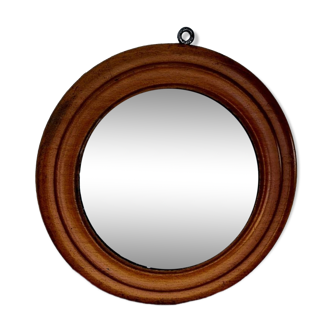Round mirror in vintage wood