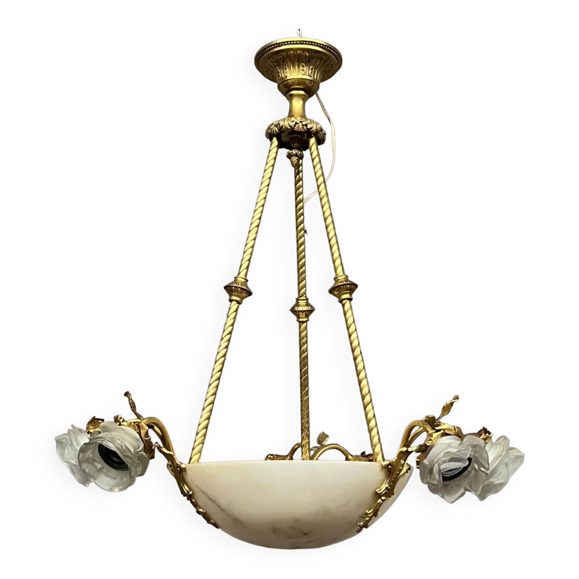Art Deco chandelier. Marble, solid gilded bronze.